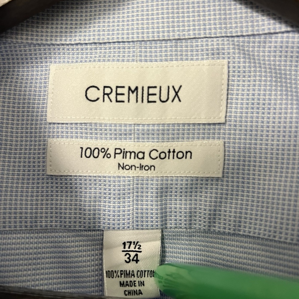 Cremieux Mens Large Long Sleeve Button Up Down Dress Shirt Blue Pima Cotton 17.5 - Picture 3 of 5